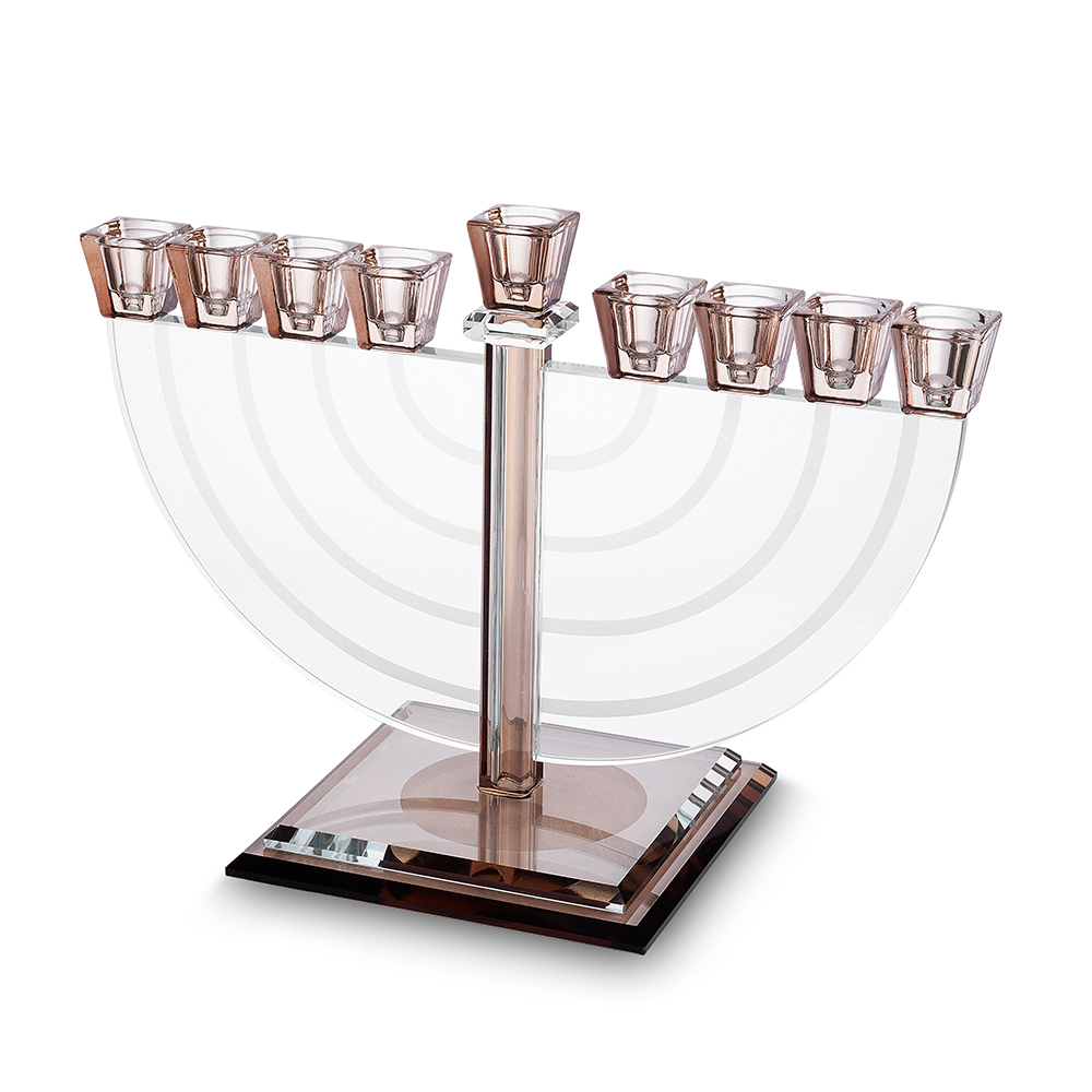 פריץ תת0609 חנוכייה קריסטל מהודרת 22x30 ס"מ - שקוף ורוז גולד