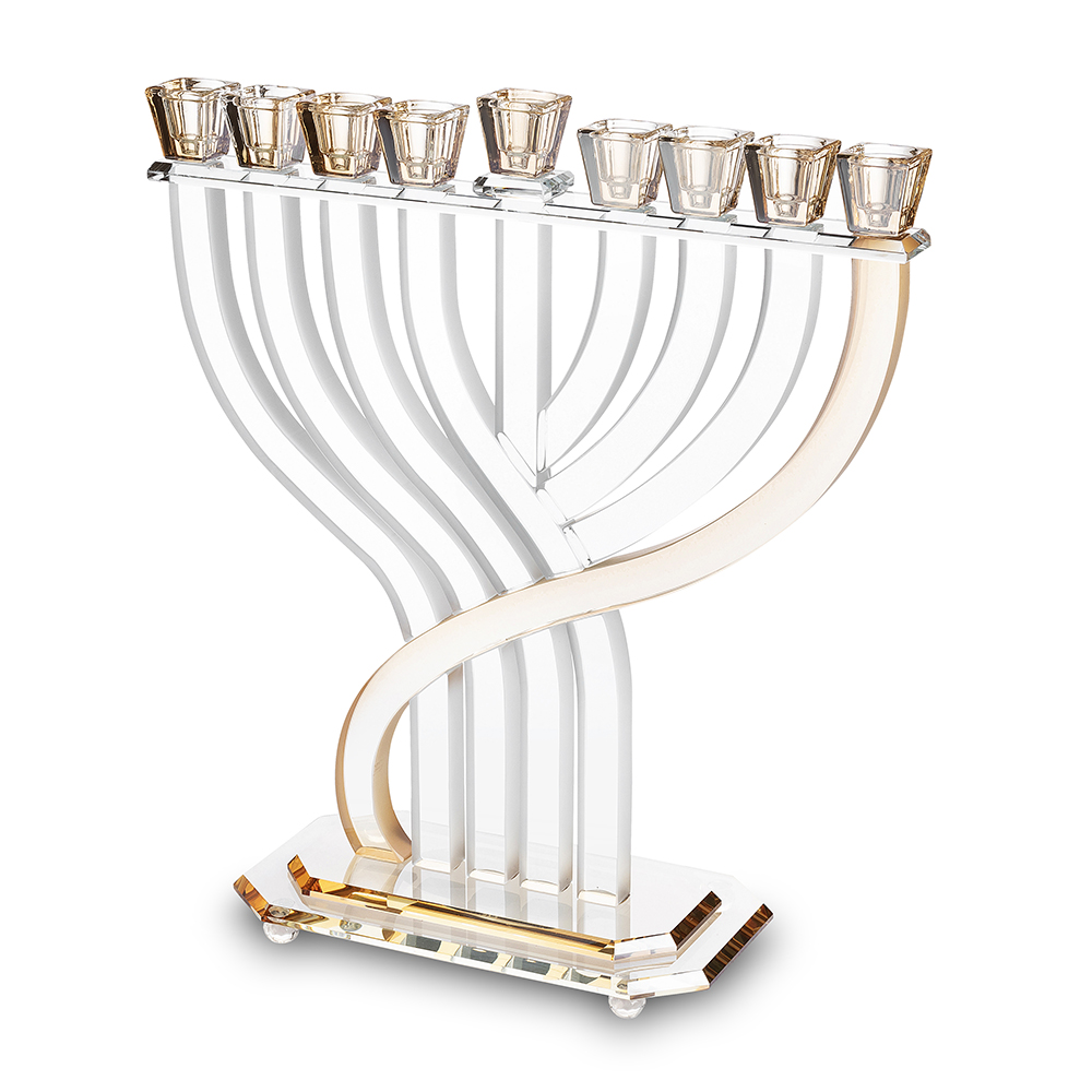 פריץ 409 חנוכיה קריסטל מהודרת 31x35 ס"מ - שקוף וזהב