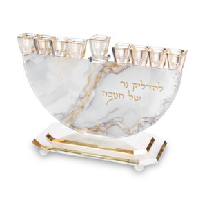 פריץ תת0609 חנוכייה קריסטל מהודרת עם הדפסה שיש זהב 29x30 ס"מ
