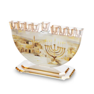 פריץ 409 חנוכייה קריסטל מהודרת עם הדפסה ירושלים 29x30 ס"מ