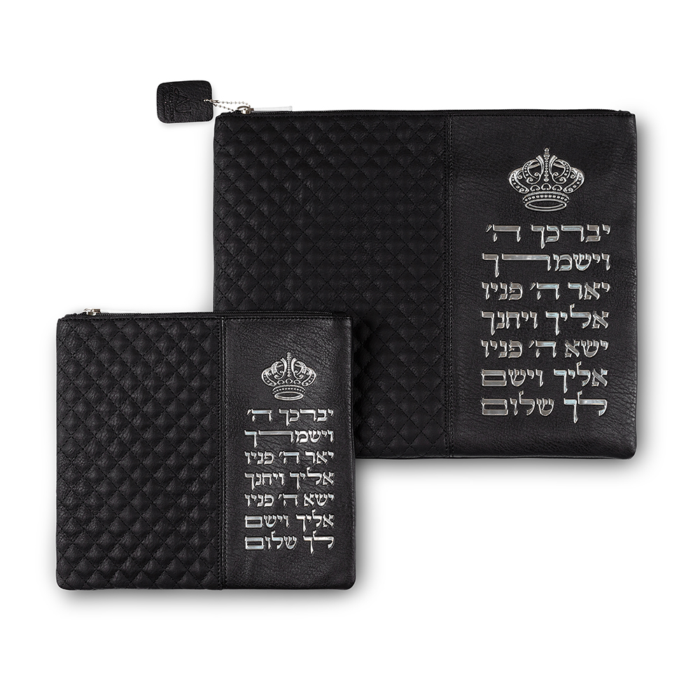 "סט טלית תפילין דמוי עור שחור אותיות בולטות "ויברכך
