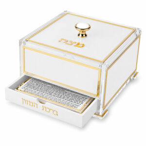 כלי למצה מאקריליק זהב עם ברכת המזון עדות אשכנז 21x12 ס"מ